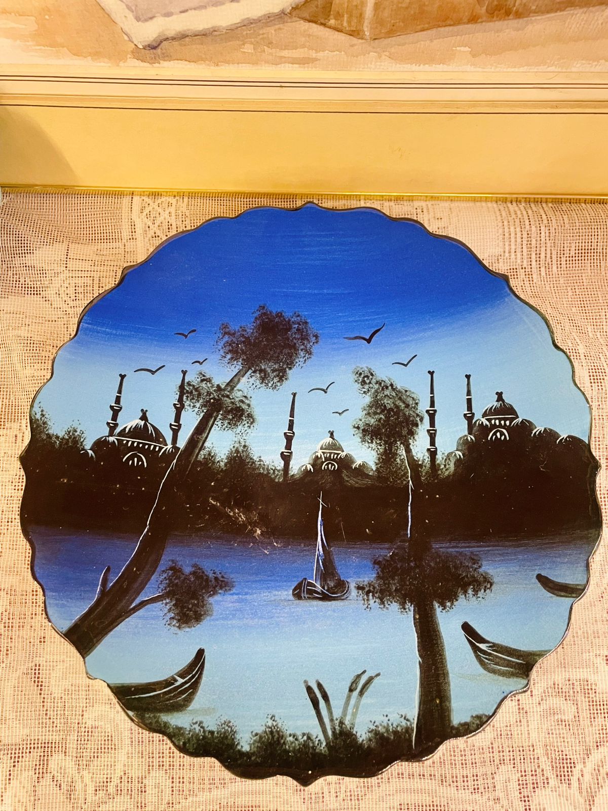 Blue Mosque and Sailboat Decorative Plate – Stunning Hand-Painted Design