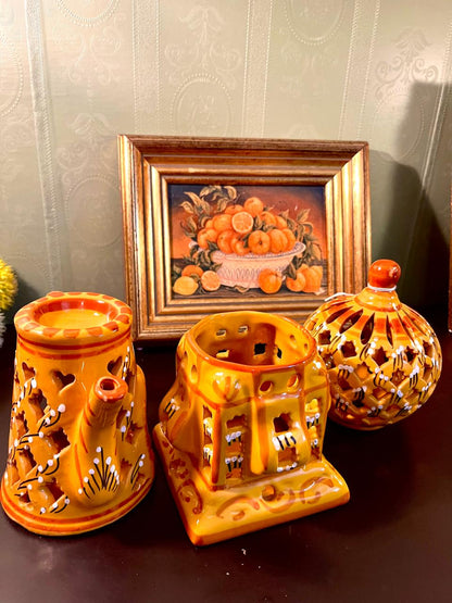 Handcrafted Ceramic Tea Light Lantern Set – 5 Inch Decorative Candle Holders