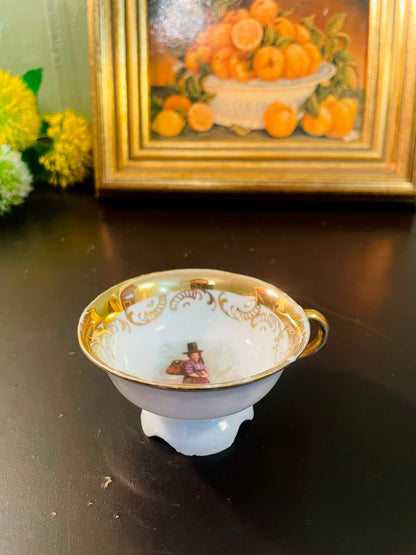 Vintage Mini Porcelain Footed Tea Bowl with Gold Trim 3"