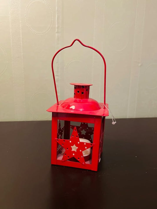 Red Metal Star Lantern Tealight Candle Holder