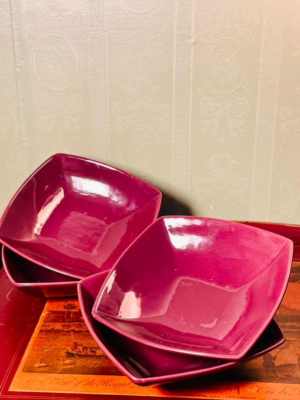 Dunelm Magenta Pink Square Ceramic Bowls 7 Inch – Set of 4