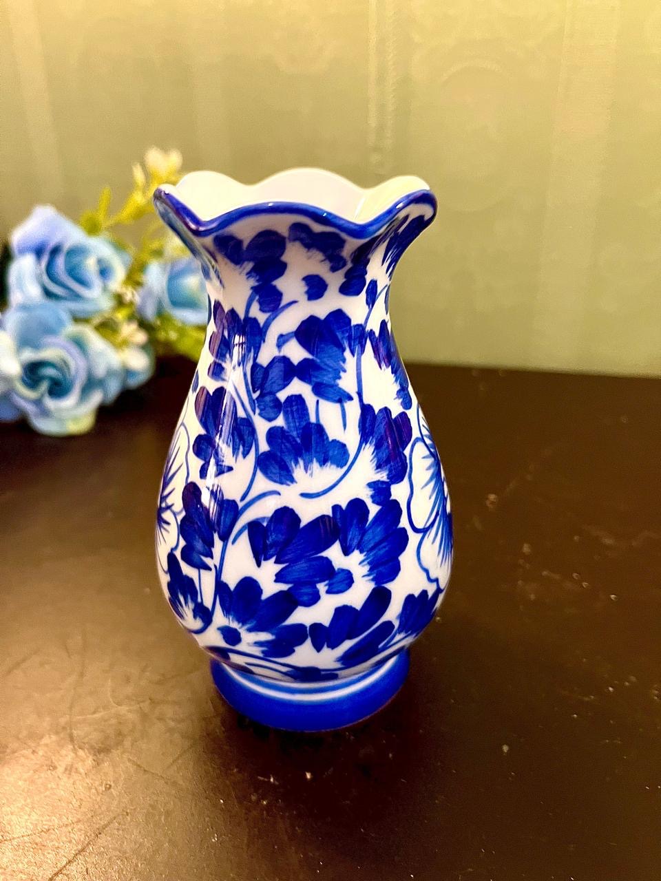 Blue and White Floral Ceramic Vase