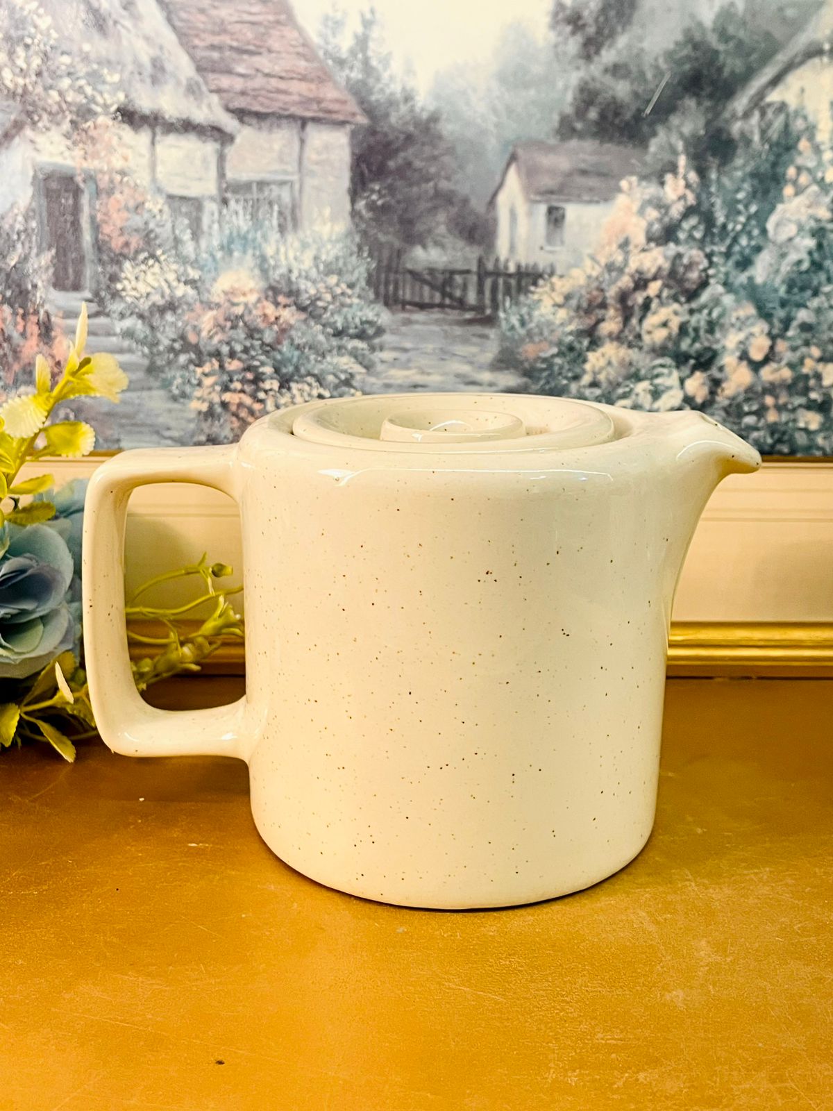 Vintage Speckled Stoneware Teapot Minimalist Ceramic Teapot