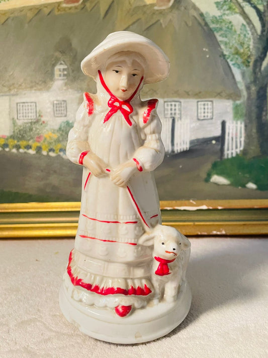 Vintage Porcelain Musical Figurine – Shepherdess with Lamb –