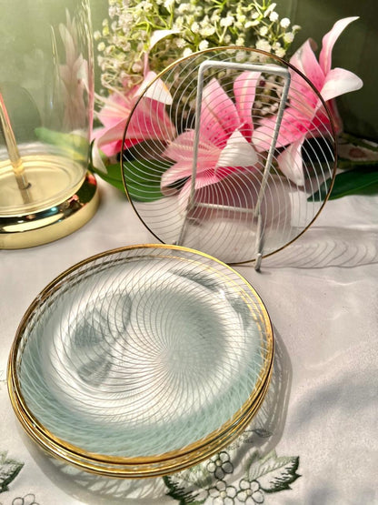 5-Piece Clear Crystal Dessert Plates 5 in Gold Rim