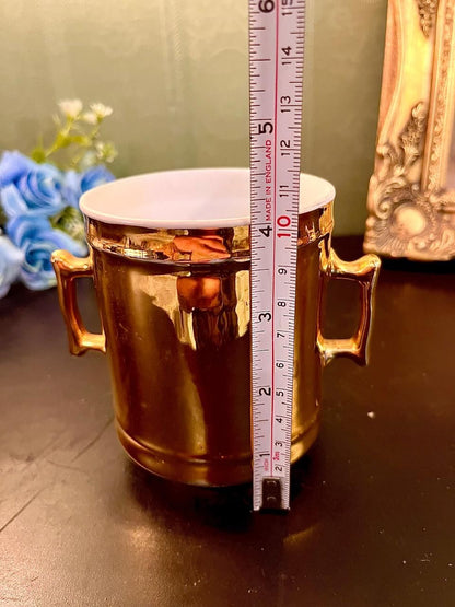 Vintage Gold Double Handle Ceramic Vase 5 Inch