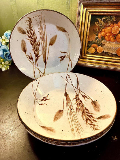 Vintage Wheat Motif Ceramic Serving Bowl 20 cm