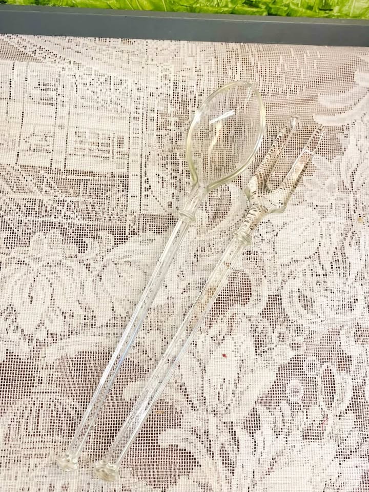 Crystal Salad Servers Set Fork & Spoon