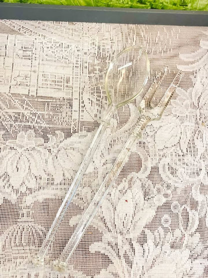 Crystal Salad Servers Set Fork & Spoon