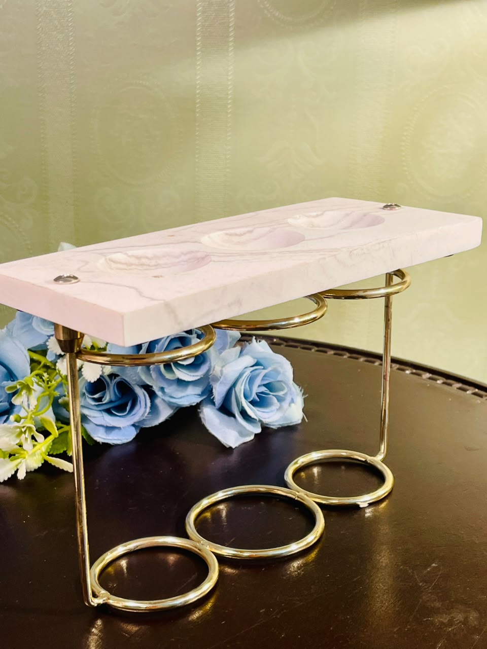 Marble Effect Triple Tealight Candle Holder 18cm