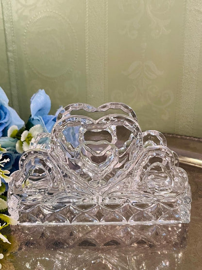 Vintage Pressed Crystal Heart Napkin Holder 16 cm