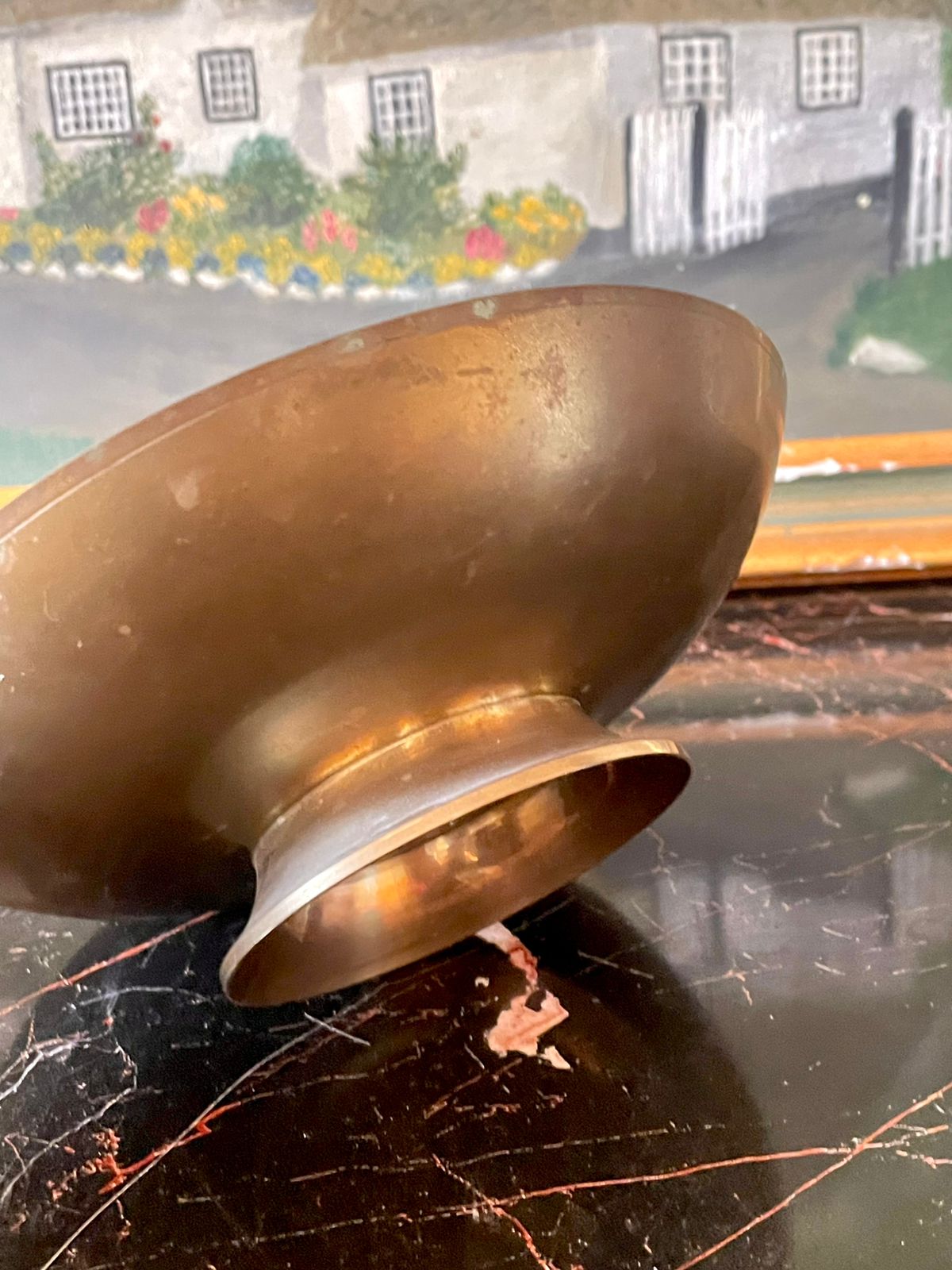 Vintage Etched Metal Pedestal Brass Bowl – Butterfly & Floral Design