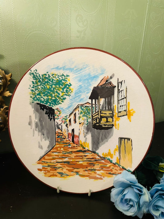 Vintage Hand-Painted Scenic Decorative Plate 9.5 Inch