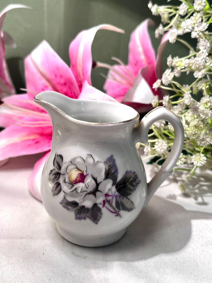 Vintage Floral Porcelain Creamer Jug with Gold Trim