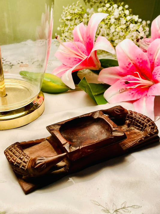 Vintage Rustic hand-carved wooden ashtray or catchall tray ( Rare Find) 22cm