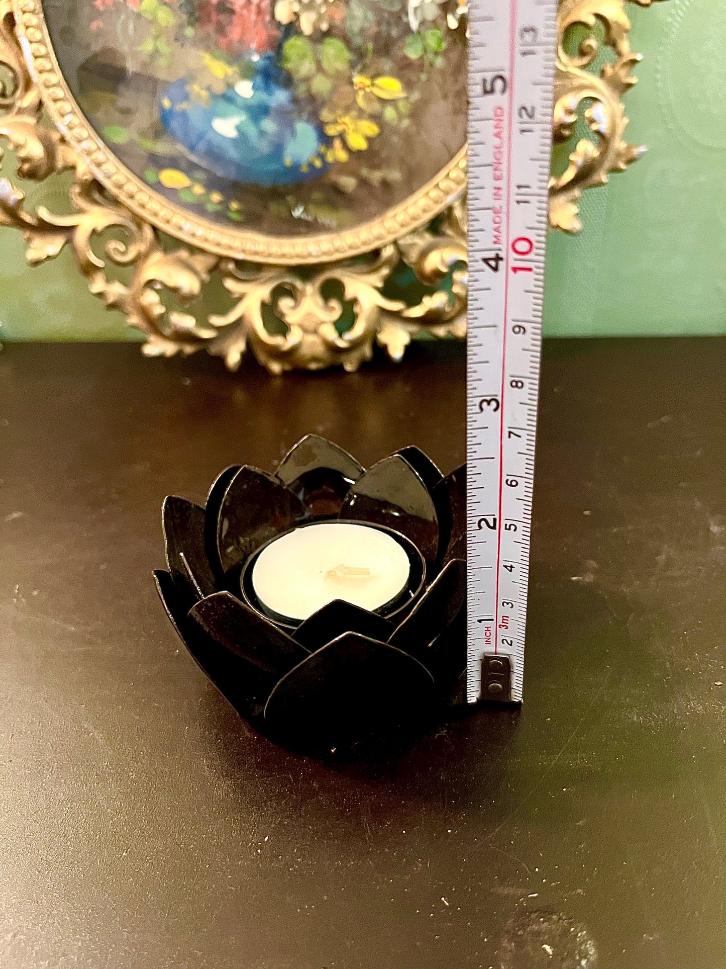 Black Lotus Flower Tealight Candle Holder