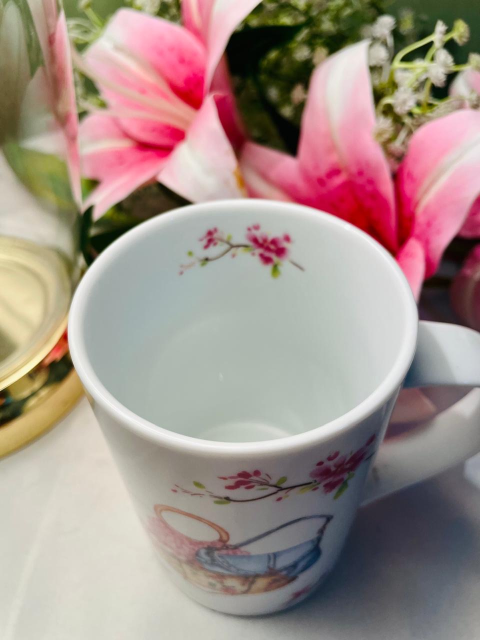 Floral Handbag Motif Mug Pink Blue 11 cm