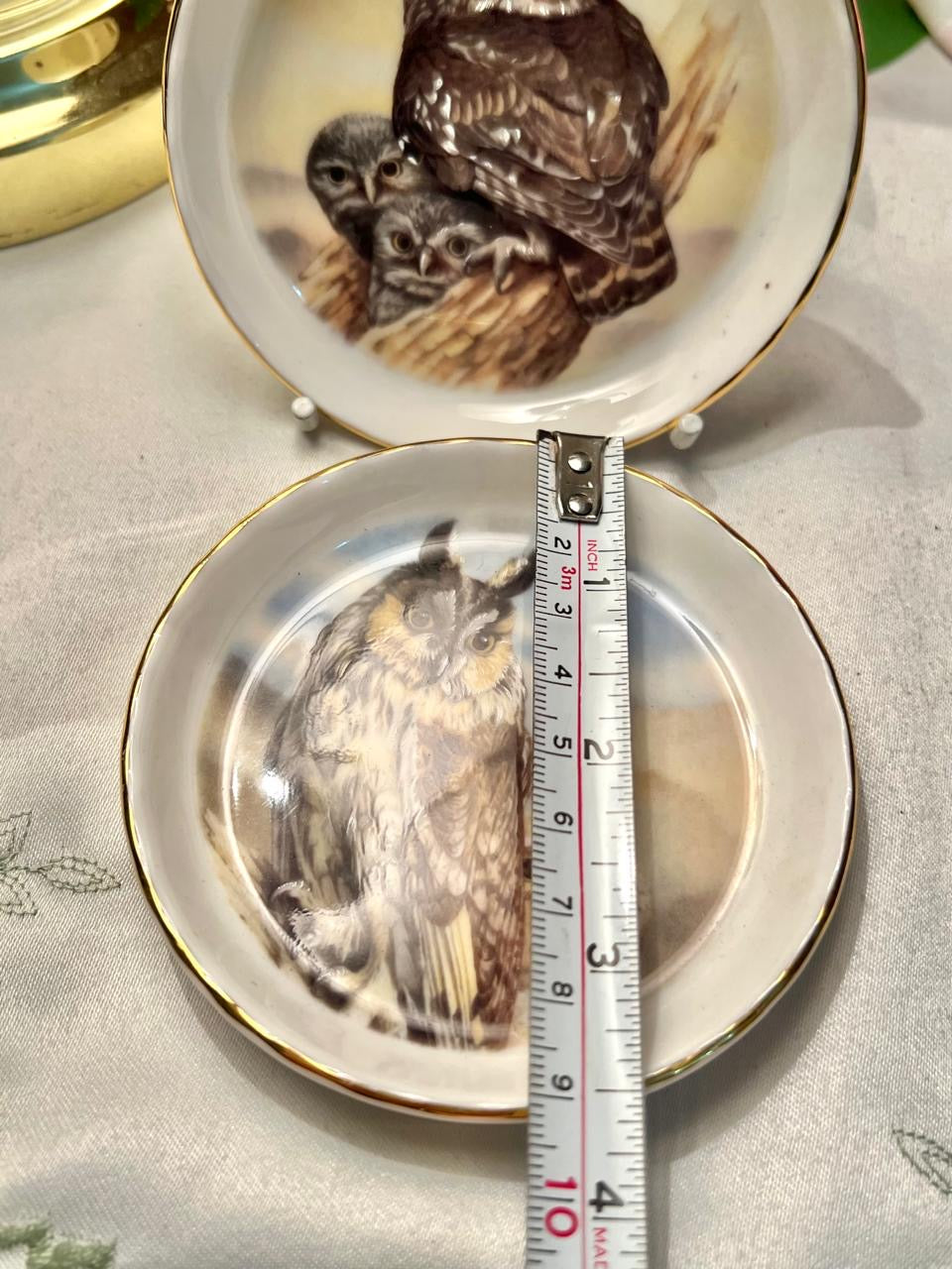 Royal Vale Bone China Owl Decorative Plate  Pair 3.5 in