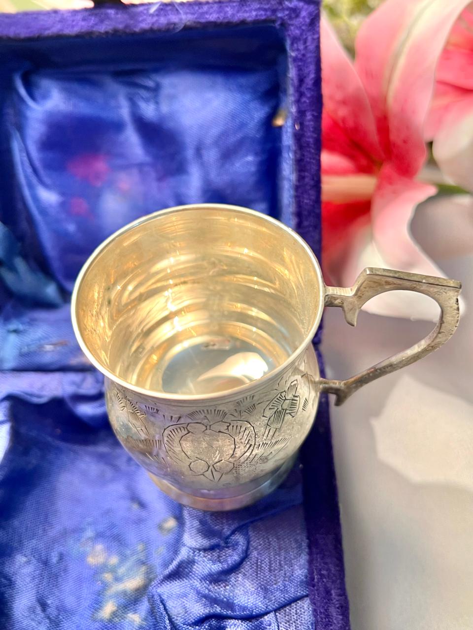 Silver Engraved Footed Mug 8 cm