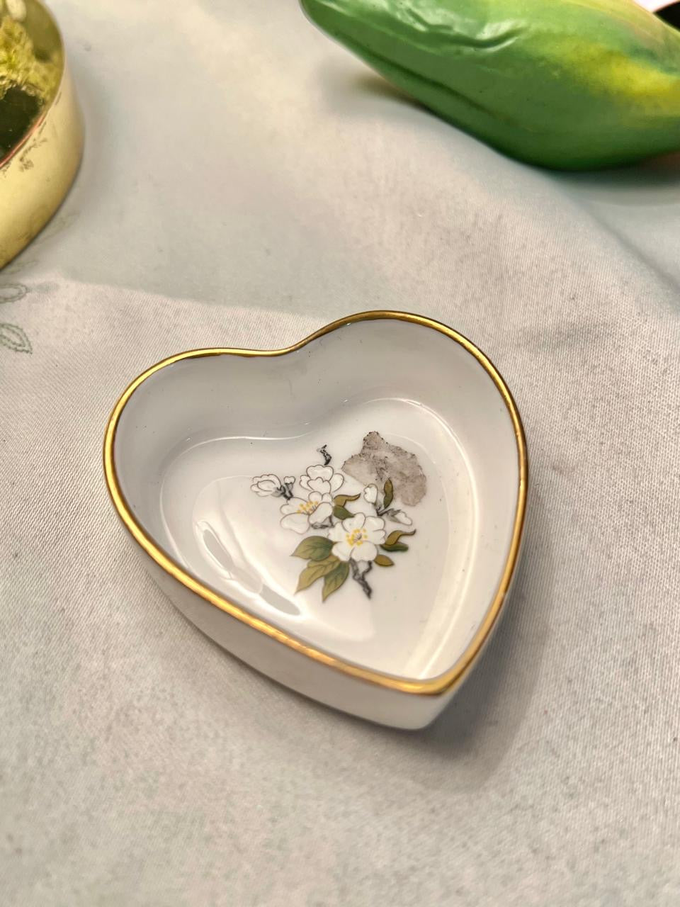 Coalport Bone China Heart Dish Floral Gold Trim 6 cm