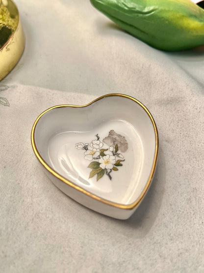 Coalport Bone China Heart Dish Floral Gold Trim 6 cm