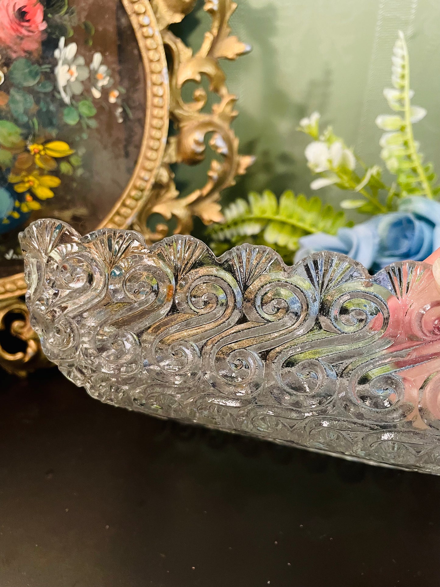 Vintage Crystal Glass Rectangular Tray