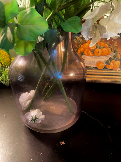 Large Artificial White Floral Arrangement in Glass Vase 12 Inch