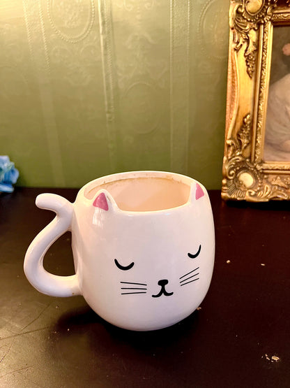 White Cat Face Ceramic Mug 4 Inch