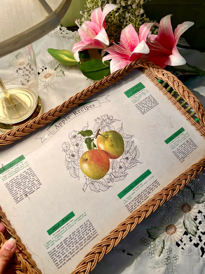 Vintage Wicker Apple Recipe Serving Tray 49 cm