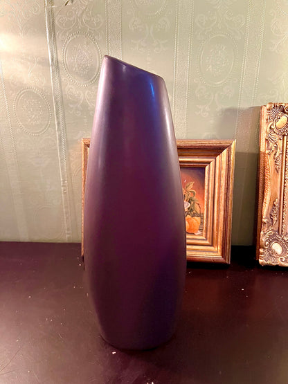 Tall Matte Brown Ceramic Floor Vase – Modern Slanted-Rim Design