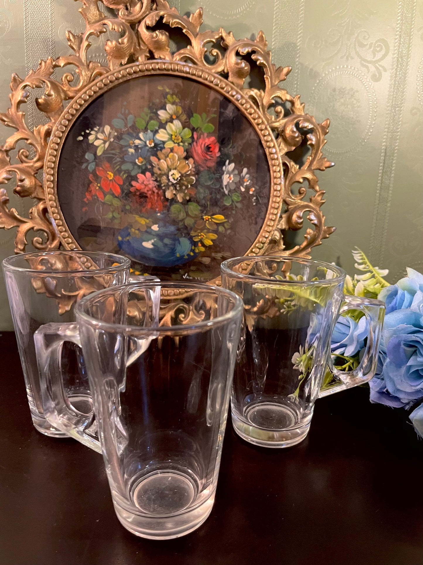 Vintage Clear Glass Tea Mugs – Set of 3