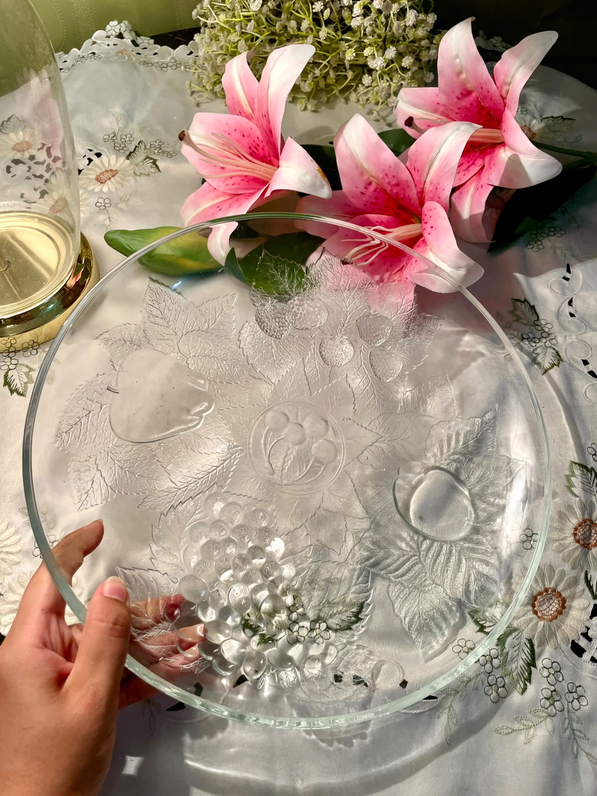 Extra Large Pressed Crystal Fruit Serving Bowl 31 cm