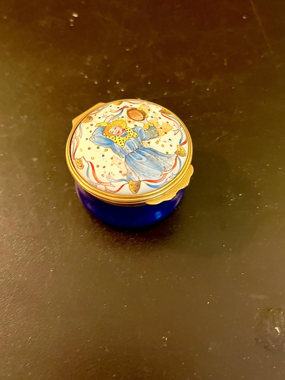 Vintage Blue Porcelain Trinket Box with Lid