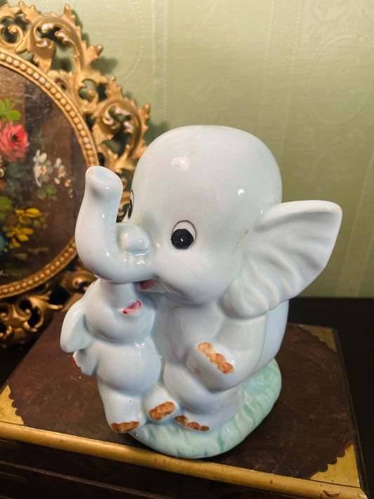 Blue Elephant Ceramic Money Box Baby Elephant Ornament