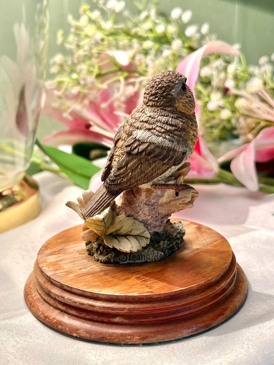 Bird on Branch Figurine with Wooden Base 10cm - 1 Piece