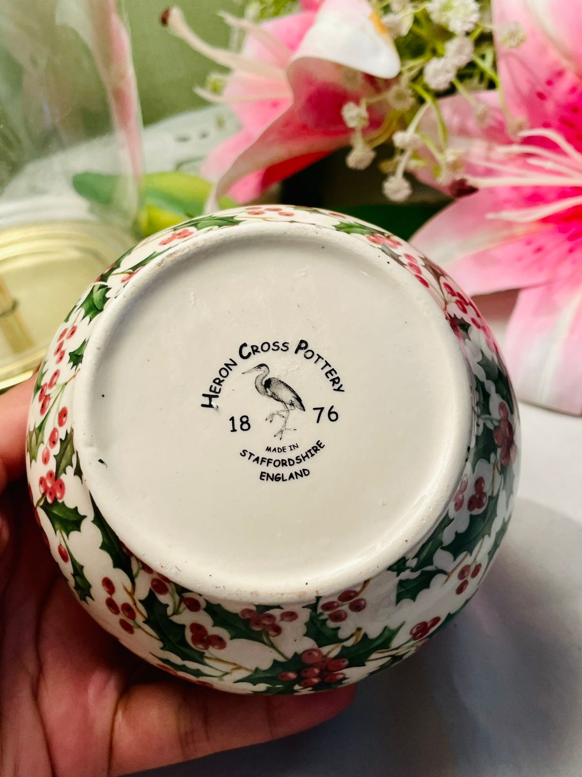 Heron Cross Pottery Holly Berry Ceramic Bowl 10 cm
