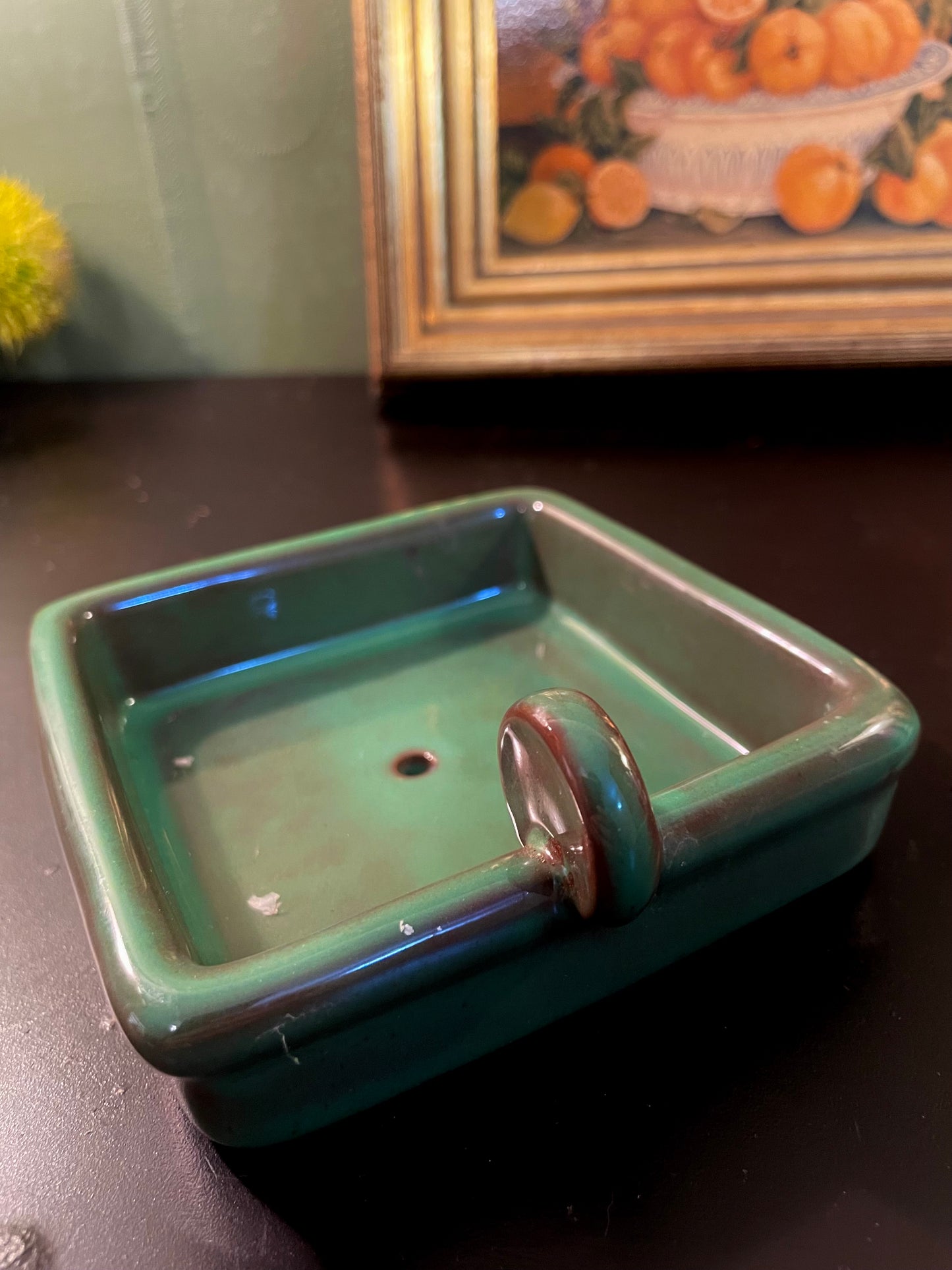 Green Ceramic Bonsai Pot with Drainage Hole 5 Inch