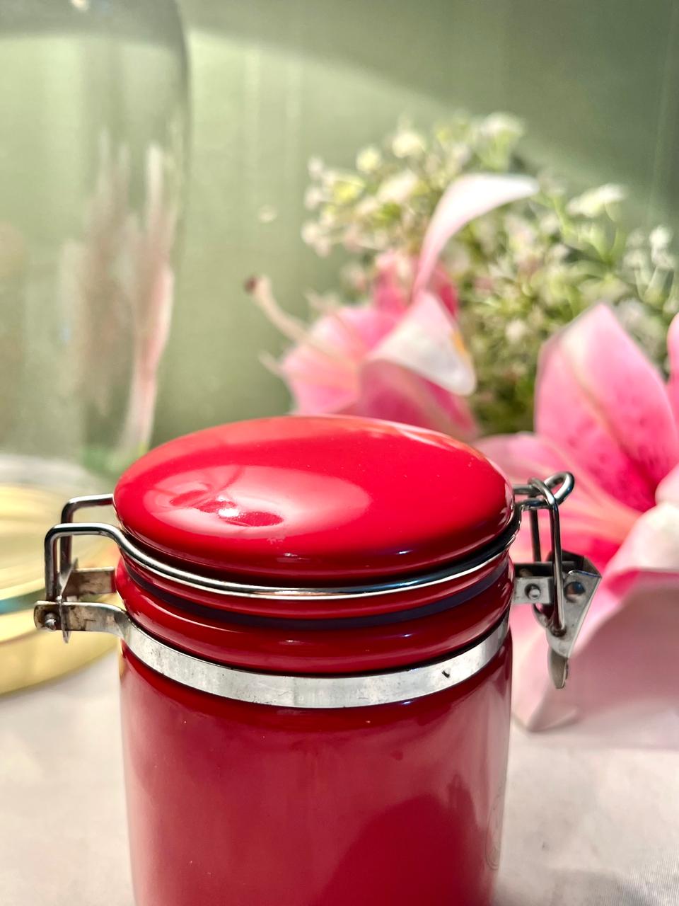 Red Ceramic Clamp-Lid Storage Jar with White Dots Airtight 9cm