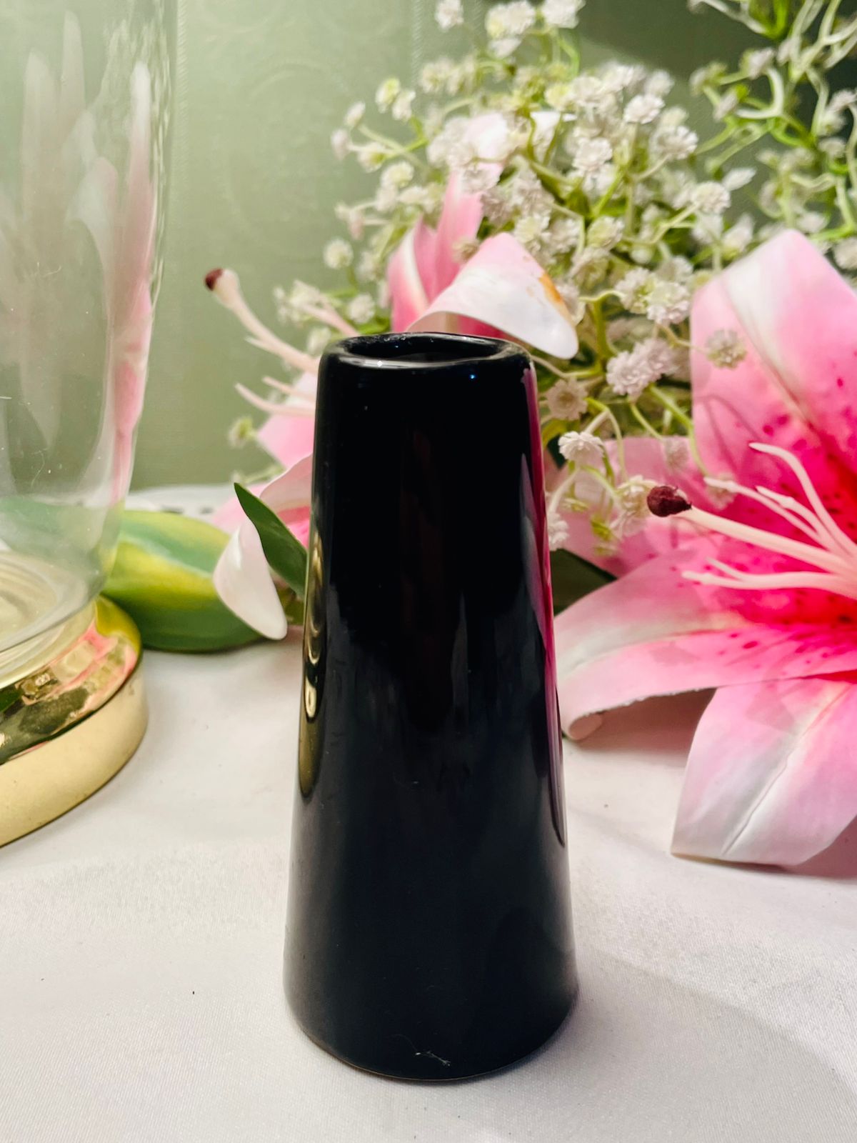 Vintage Black Crystal Bud Vase 11 cm