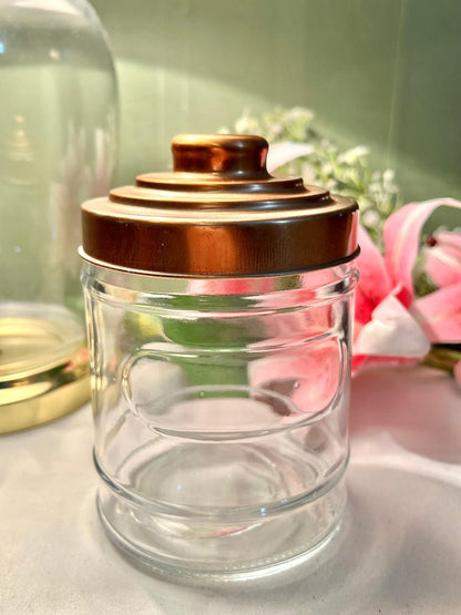 Clear Crystal Storage Jar with Bronze-Tone Stepped Lid Airtight 13cm