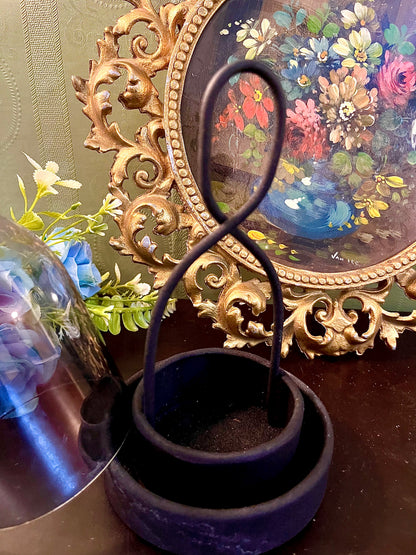 Black Metal & Smoked Glass Hanging Tealight Lantern