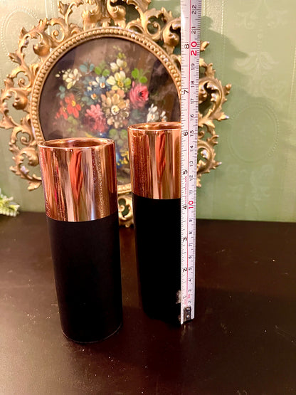 Pair of Black & Copper Cylinder Candle Holders