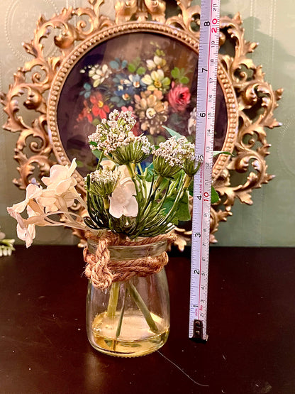 Glass Jar Vase with Faux Flowers Rustic Twine Decor 6 Inch