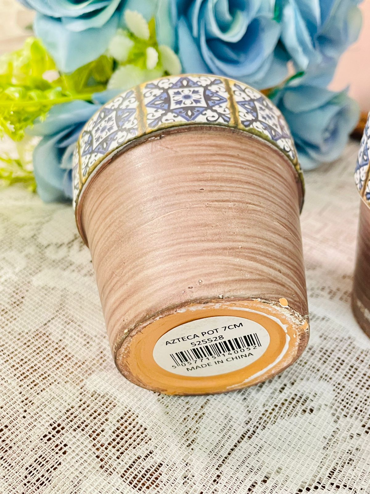 Vintage Blue Tile Ceramic Planter Pots – Set of 2