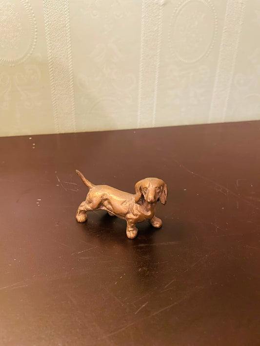 Vintage Brass Dachshund Figurine Mini Dog Statue