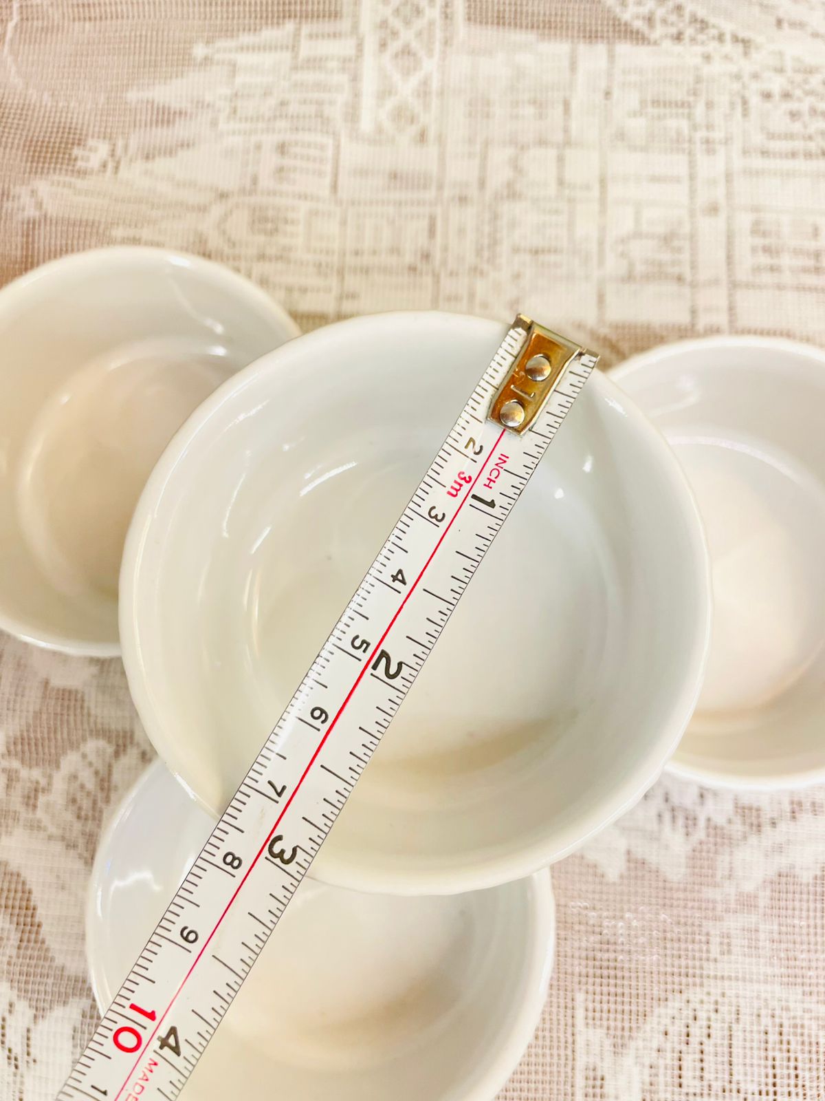 Vintage White Ribbed Ceramic Ramekin Bowl Set