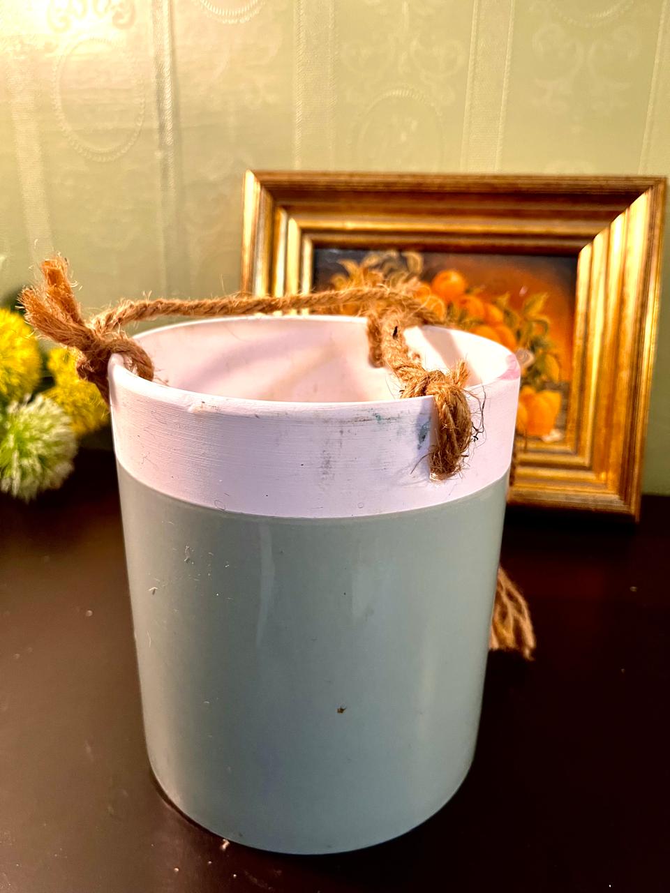 8 Inch Hanging Ceramic Planter Pot with Rope – Sage Green