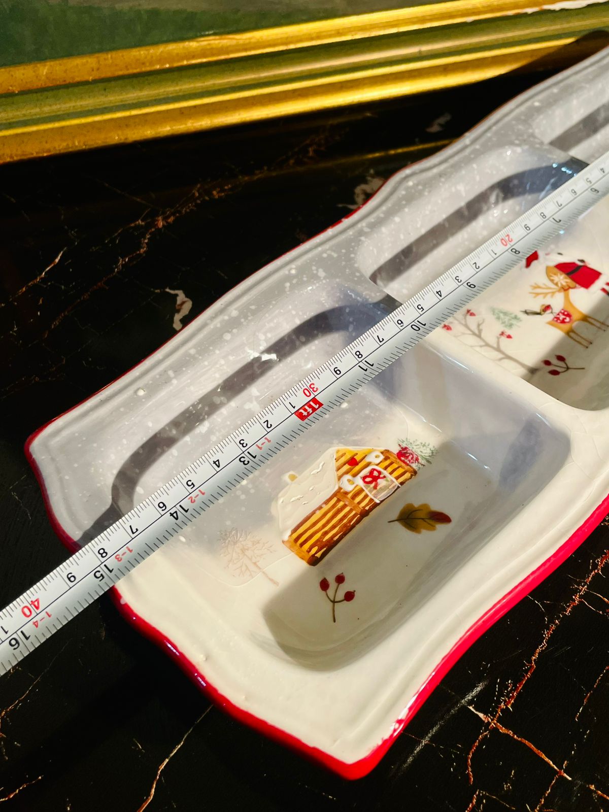 Christmas Porcelain Large 3-Section Snack Tray – Rectangular Holiday Serving Dish