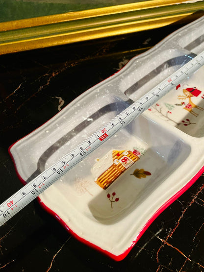 Christmas Porcelain Large 3-Section Snack Tray – Rectangular Holiday Serving Dish