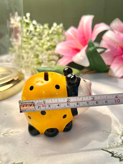 Yellow & Black Ceramic Ladybug Coin Bank – 3 Inch